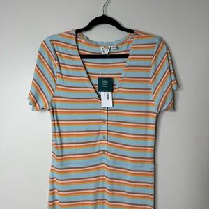 NWT Roxy Bring It On Ribbed Striped Stretch‎ Short Sleeve Midi Dress Size Large